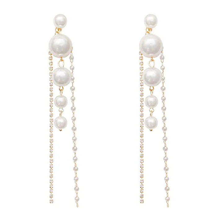 Kairangi Kairangi Earrings for Women and Girls Fashion White Pearl Dangler Earrings Gold Plated Long Chain Pearl Dangler Earrings Birthday Gift for Girls Women Anniversary Gift for Wife Earrings