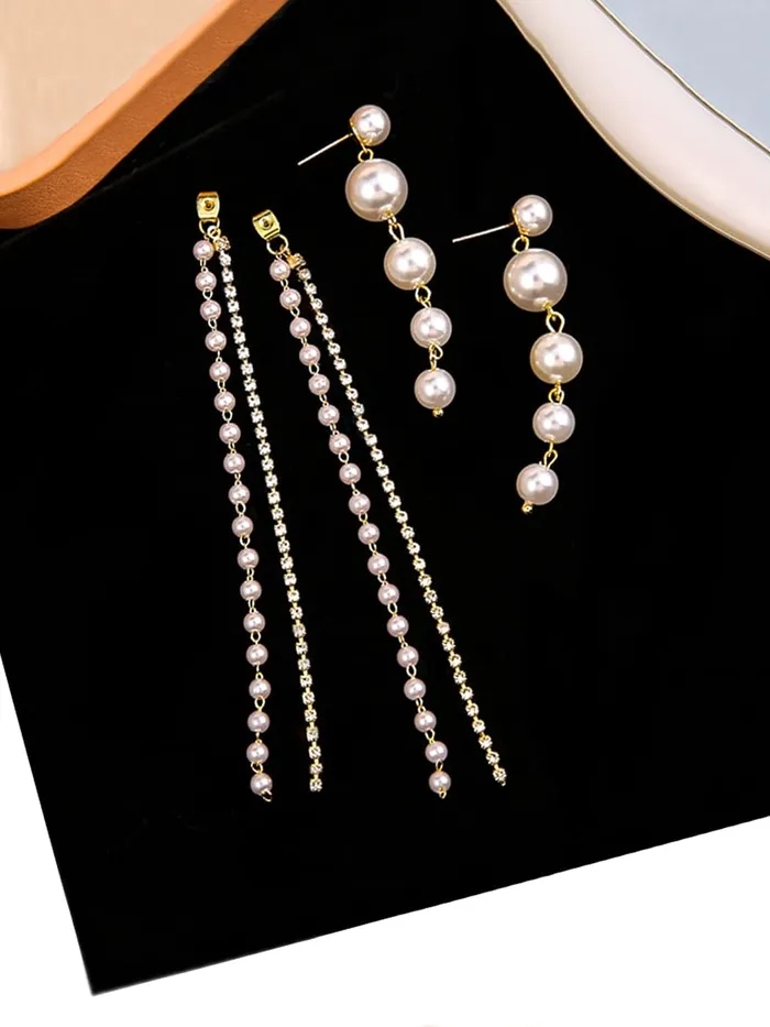 Kairangi Kairangi Earrings for Women and Girls Fashion White Pearl Dangler Earrings Gold Plated Long Chain Pearl Dangler Earrings Birthday Gift for Girls Women Anniversary Gift for Wife Earrings