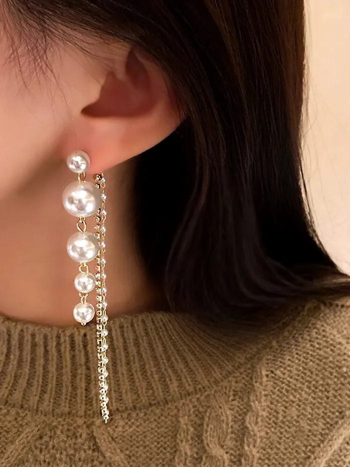 Kairangi Kairangi Earrings for Women and Girls Fashion White Pearl Dangler Earrings Gold Plated Long Chain Pearl Dangler Earrings Birthday Gift for Girls Women Anniversary Gift for Wife Earrings