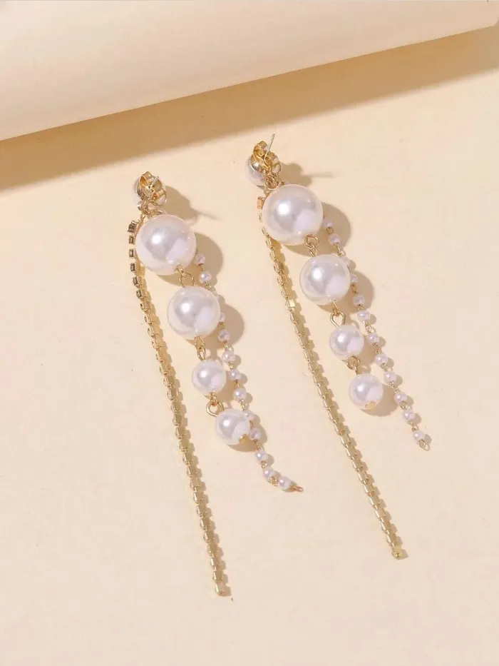 Kairangi Kairangi Earrings for Women and Girls Fashion White Pearl Dangler Earrings Gold Plated Long Chain Pearl Dangler Earrings Birthday Gift for Girls Women Anniversary Gift for Wife Earrings