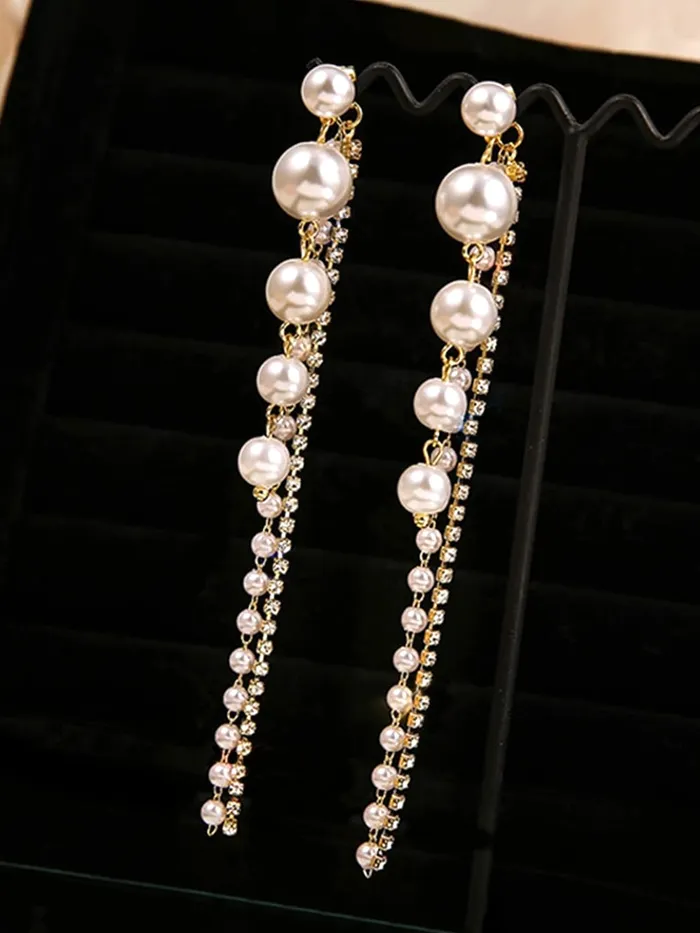 Kairangi Kairangi Earrings for Women and Girls Fashion White Pearl Dangler Earrings Gold Plated Long Chain Pearl Dangler Earrings Birthday Gift for Girls Women Anniversary Gift for Wife Earrings