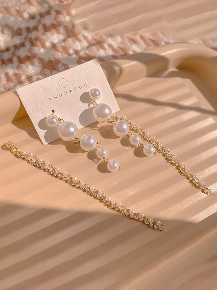 Kairangi Kairangi Earrings for Women and Girls Fashion White Pearl Dangler Earrings Gold Plated Long Chain Pearl Dangler Earrings Birthday Gift for Girls Women Anniversary Gift for Wife Earrings