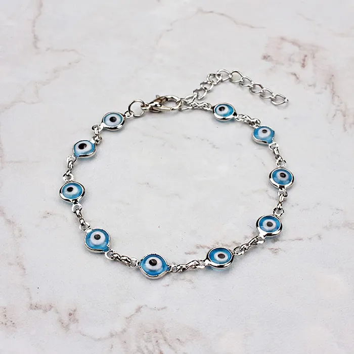 Kairangi Kairangi Evil Eye Bracelet for Women Evil Eye Beads Bracelet Silver Plated Adjustable Hand Charm Unisex Bracelet for Men and Women Earrings