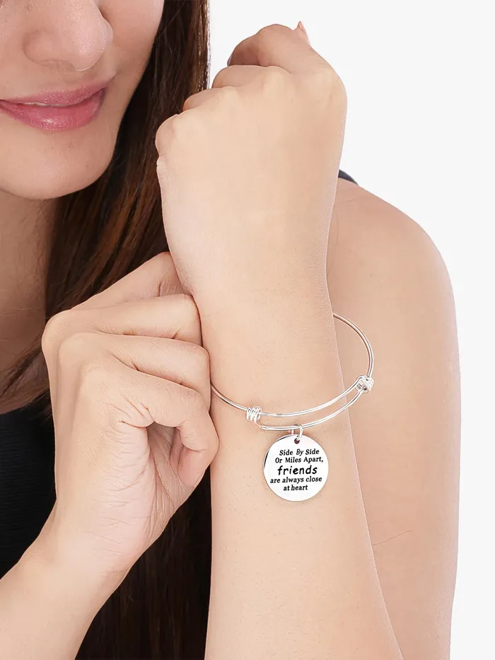 Kairangi Necklaces Kairangi Bracelet for Women Engraved Friend Love Steel Charm Silver Bracelet for Girls and Women