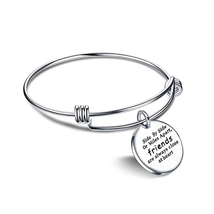 Kairangi Necklaces Kairangi Bracelet for Women Engraved Friend Love Steel Charm Silver Bracelet for Girls and Women