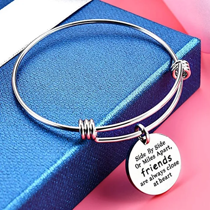 Kairangi Necklaces Kairangi Bracelet for Women Engraved Friend Love Steel Charm Silver Bracelet for Girls and Women