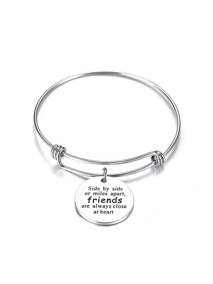 Kairangi Necklaces Kairangi Bracelet for Women Engraved Friend Love Steel Charm Silver Bracelet for Girls and Women