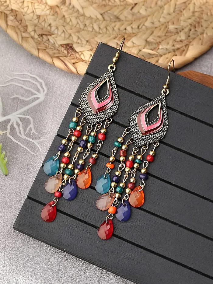 Kairangi Necklaces Kairangi Earrings for Women and Girls Fashion Multicolor Dangler Gold Plated Long Beaded Tassel Earrings Bohemia Dangler Earrings Birthday Gift for girls and women Anniversary Gift for Wife