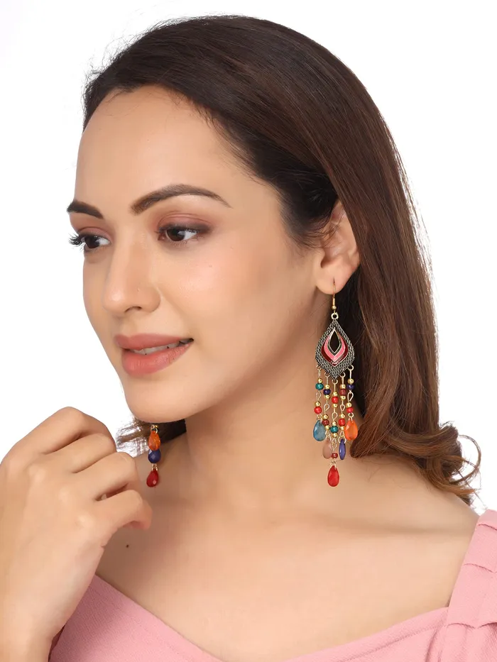 Kairangi Necklaces Kairangi Earrings for Women and Girls Fashion Multicolor Dangler Gold Plated Long Beaded Tassel Earrings Bohemia Dangler Earrings Birthday Gift for girls and women Anniversary Gift for Wife