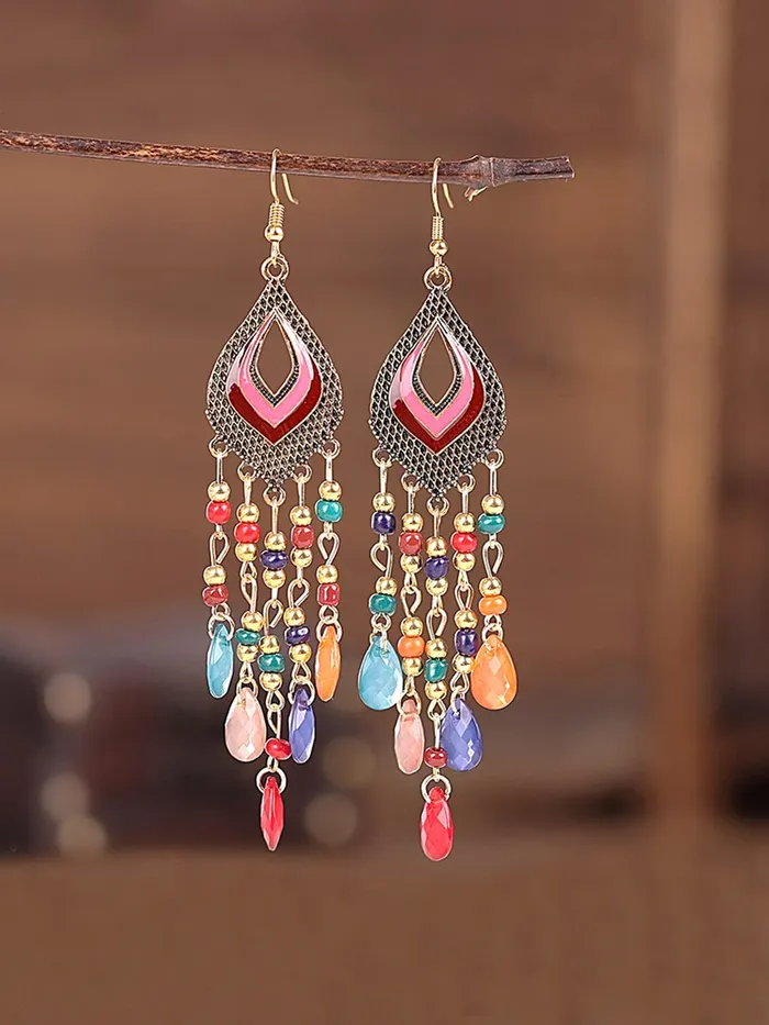 Kairangi Necklaces Kairangi Earrings for Women and Girls Fashion Multicolor Dangler Gold Plated Long Beaded Tassel Earrings Bohemia Dangler Earrings Birthday Gift for girls and women Anniversary Gift for Wife