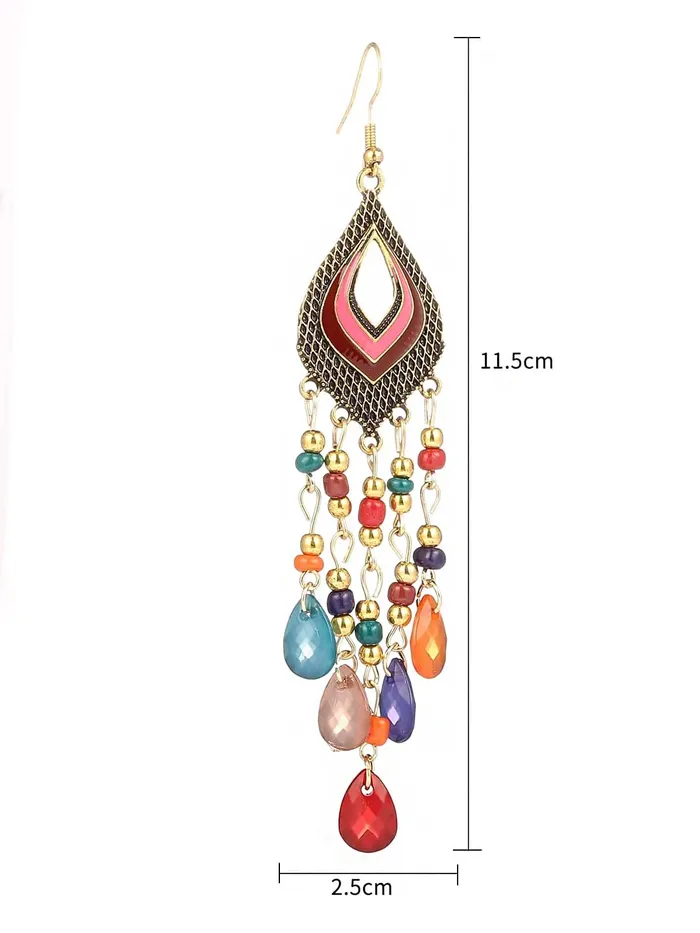 Kairangi Necklaces Kairangi Earrings for Women and Girls Fashion Multicolor Dangler Gold Plated Long Beaded Tassel Earrings Bohemia Dangler Earrings Birthday Gift for girls and women Anniversary Gift for Wife