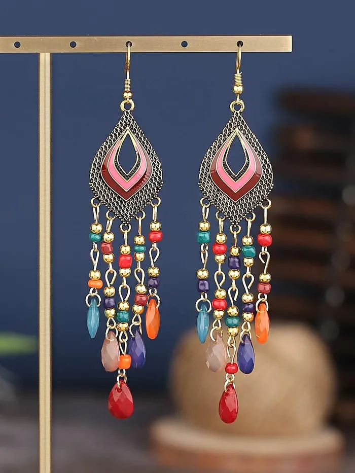 Kairangi Necklaces Kairangi Earrings for Women and Girls Fashion Multicolor Dangler Gold Plated Long Beaded Tassel Earrings Bohemia Dangler Earrings Birthday Gift for girls and women Anniversary Gift for Wife