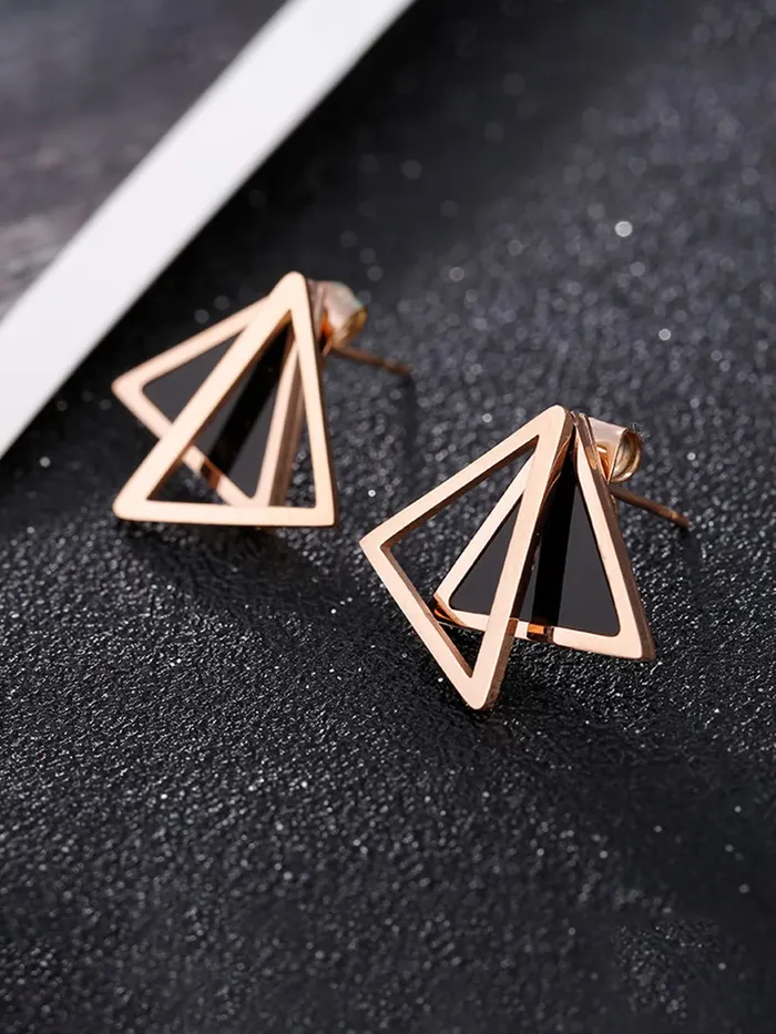 Kairangi Stud Earrings for Women Western Rose Gold Plated Stainless Steel Black Triangular Studs Earrings For Women and Girls Kairangi Earrings Kairangi Stud Earrings for Women Western Rose Gold Plated Stainless Steel Black Triangular Studs Earrings For Women and Girls Kairangi Earrings