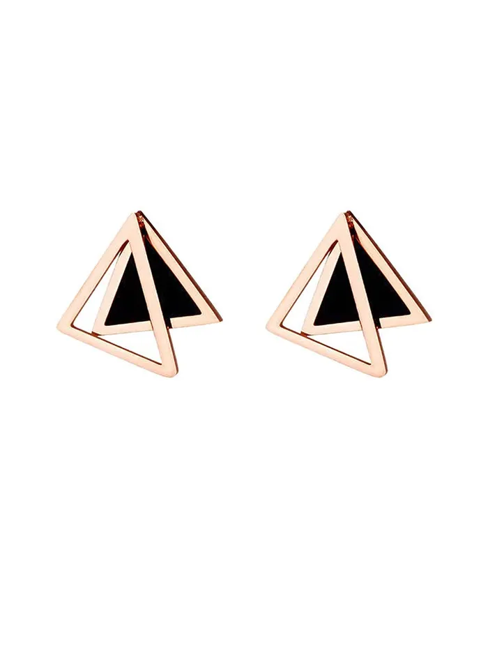 Kairangi Stud Earrings for Women Western Rose Gold Plated Stainless Steel Black Triangular Studs Earrings For Women and Girls Kairangi Earrings