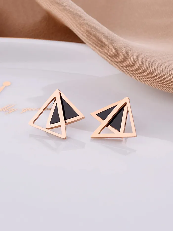 Kairangi Stud Earrings for Women Western Rose Gold Plated Stainless Steel Black Triangular Studs Earrings For Women and Girls Kairangi Earrings
