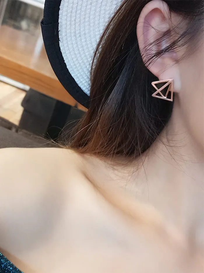 Kairangi Stud Earrings for Women Western Rose Gold Plated Stainless Steel Black Triangular Studs Earrings For Women and Girls Kairangi Earrings