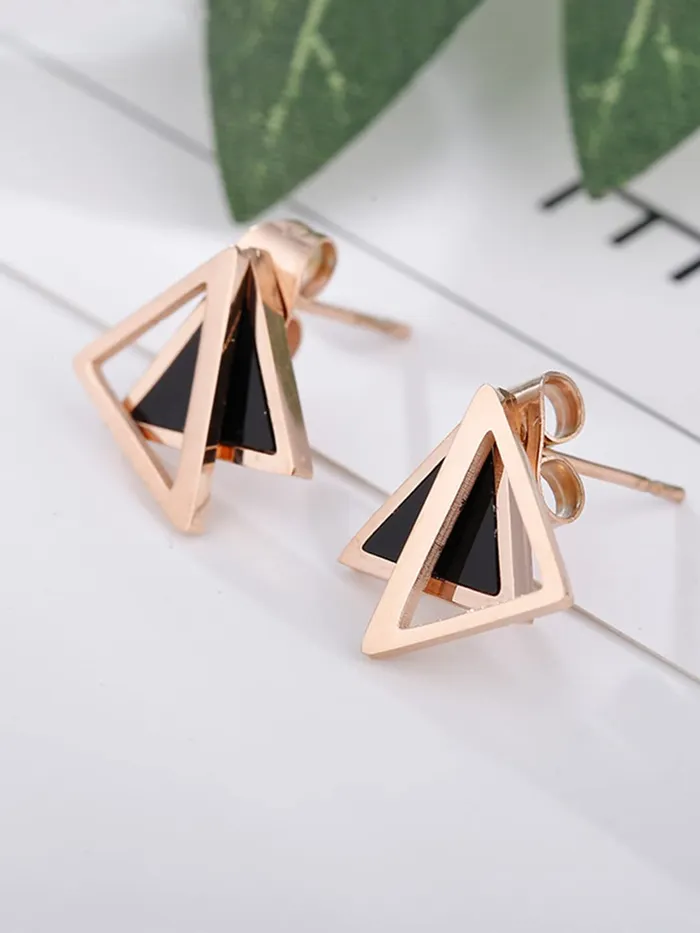 Kairangi Stud Earrings for Women Western Rose Gold Plated Stainless Steel Black Triangular Studs Earrings For Women and Girls Kairangi Earrings