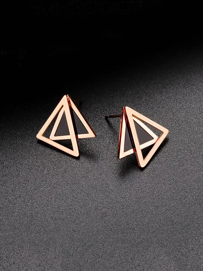 Kairangi Stud Earrings for Women Western Rose Gold Plated Stainless Steel Black Triangular Studs Earrings For Women and Girls Kairangi Earrings