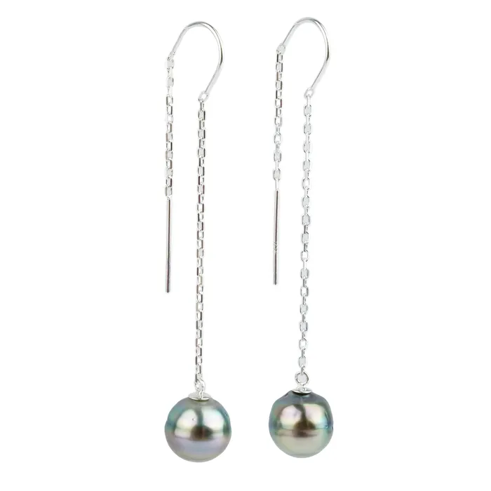Kamoka Pearl Earrings Pink Circled Tahitian Pearl Chain Threader Dangle Earrings Kamoka Pearl Earrings Pink Circled Tahitian Pearl Chain Threader Dangle Earrings