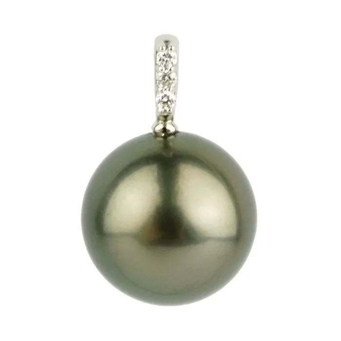 Kamoka Pearl Necklaces Tahitian Warm Green Pearl Diamond clat Pendant or Necklace on 14KWG Kamoka Pearl Necklaces Tahitian Warm Green Pearl Diamond clat Pendant or Necklace on 14KWG