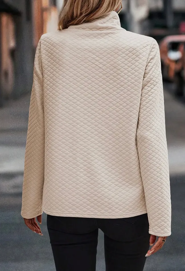 Lalaloo Earrings Quilted Pocket Sweatshirt Apricot