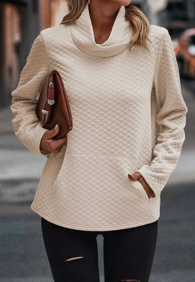 Lalaloo Earrings Quilted Pocket Sweatshirt Apricot