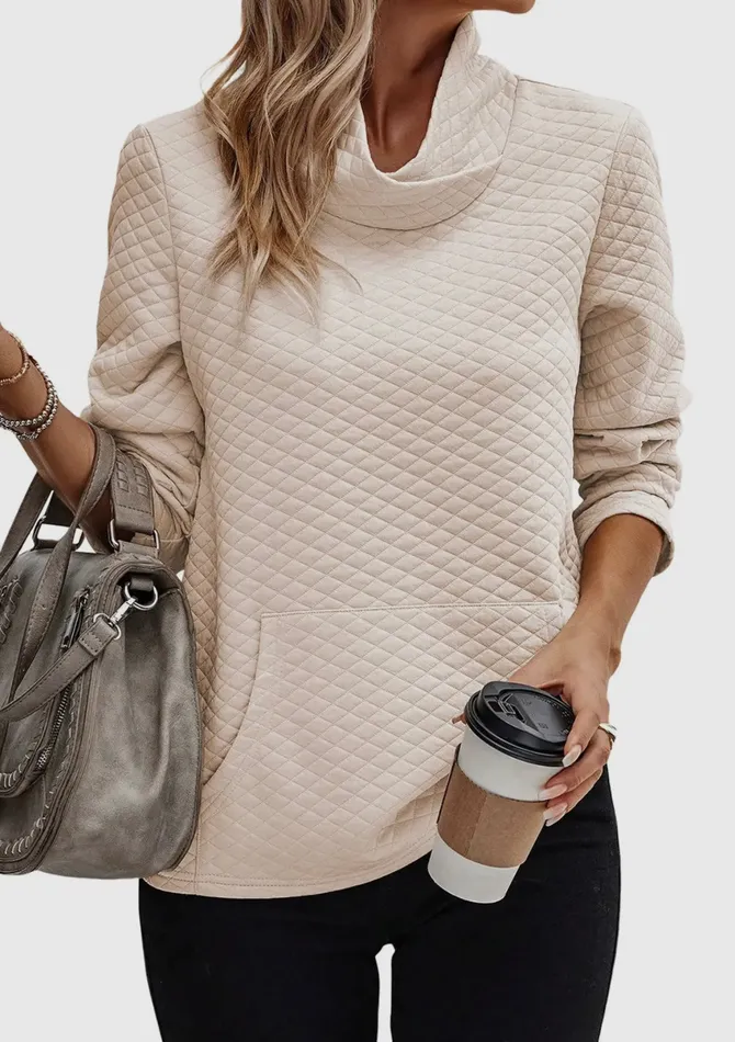 Lalaloo Earrings Quilted Pocket Sweatshirt Apricot