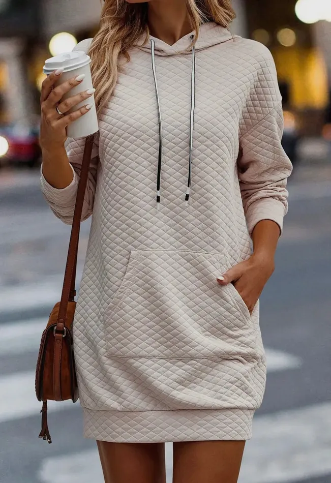 Lalaloo Necklaces Quilted Hooded Dress Light Beige
