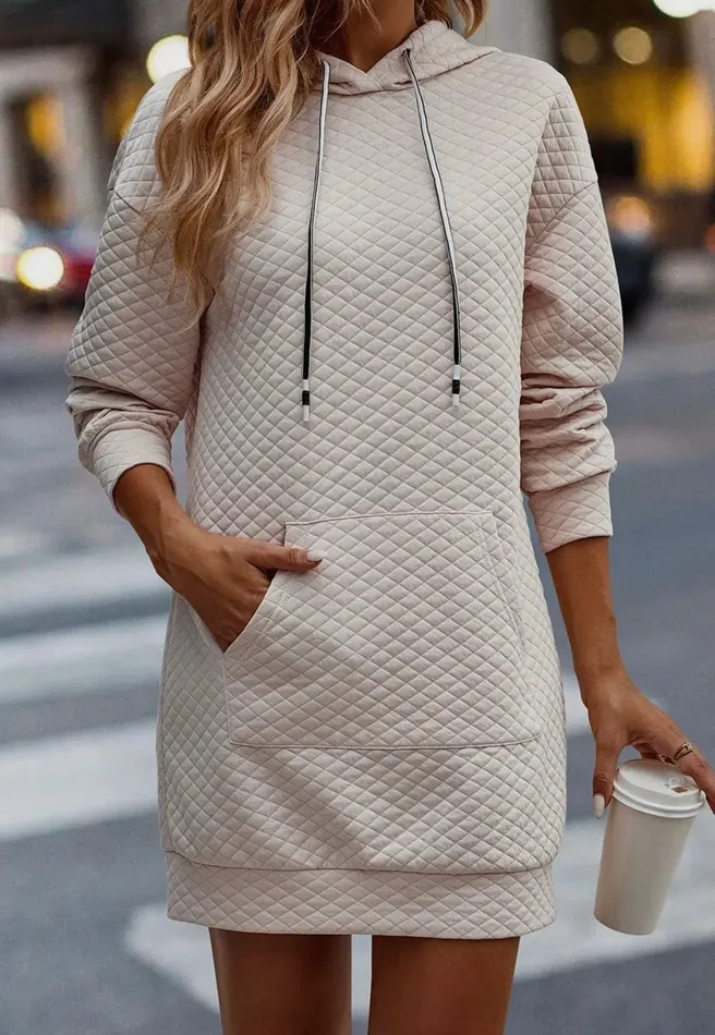 Lalaloo Necklaces Quilted Hooded Dress Light Beige