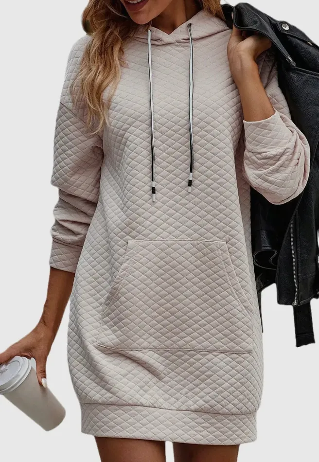 Lalaloo Necklaces Quilted Hooded Dress Light Beige