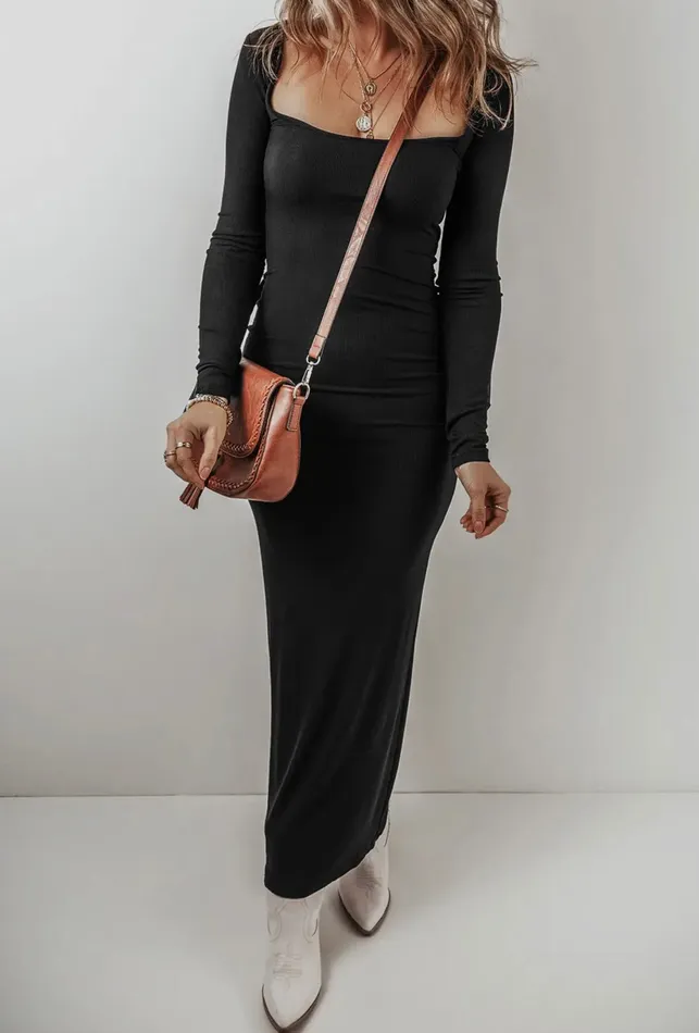 Lalaloo Rings Square Neck Maxi Dress Black