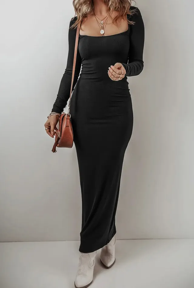 Lalaloo Rings Square Neck Maxi Dress Black