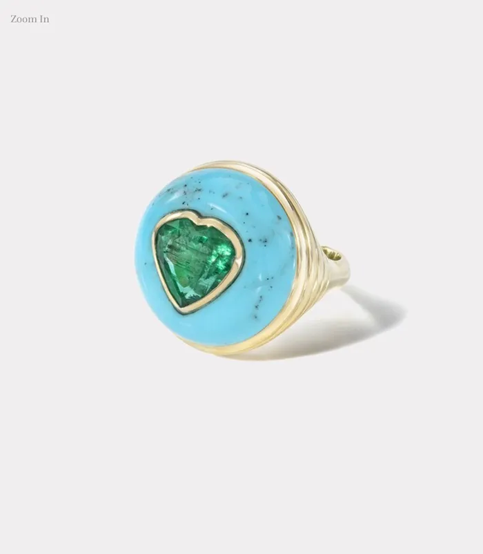 LOLLIPOP RING 265CT EMERALD HEART IN HAND CARVED TURQUOISE Retrouvai Rings