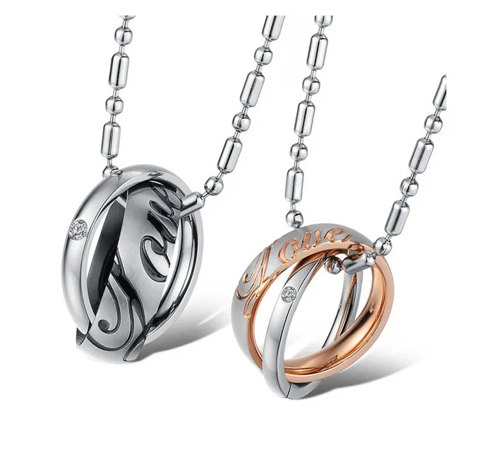 Love Engraved Ring Style Two Piece Couple Pendant Pair for Girls and Boys by YELLOW CHIMES Yellow Chimes Necklaces Love Engraved Ring Style Two Piece Couple Pendant Pair for Girls and Boys by YELLOW CHIMES Yellow Chimes Necklaces
