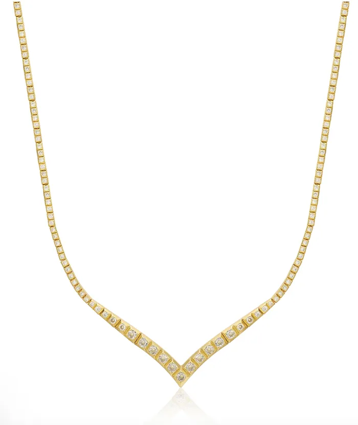 LUV AJ Necklaces PYRAMID V TENNIS NECKLACE GOLD