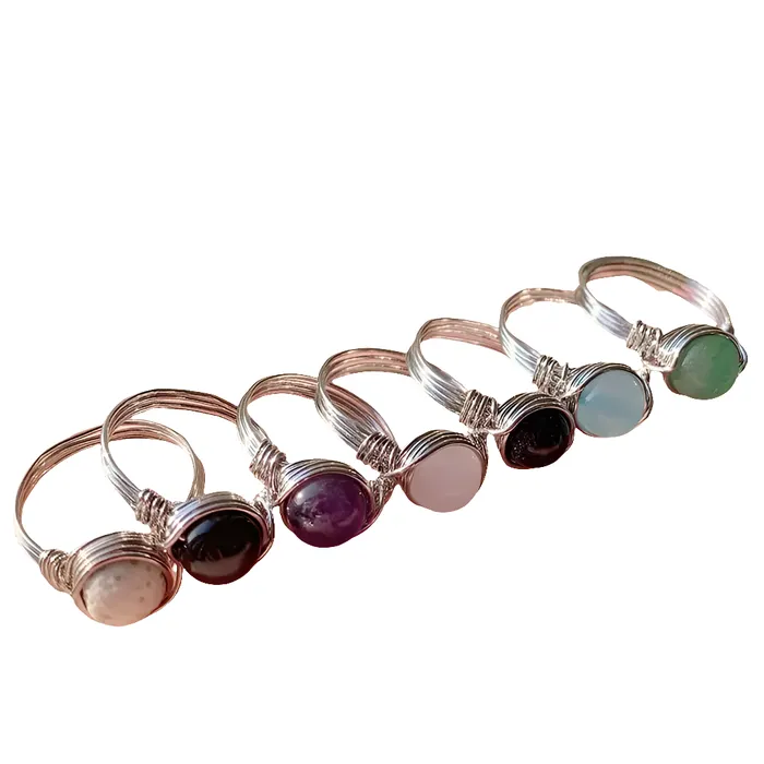 Metamorphidi Earrings Natural Stone Wire Wrapped Crystal Rings