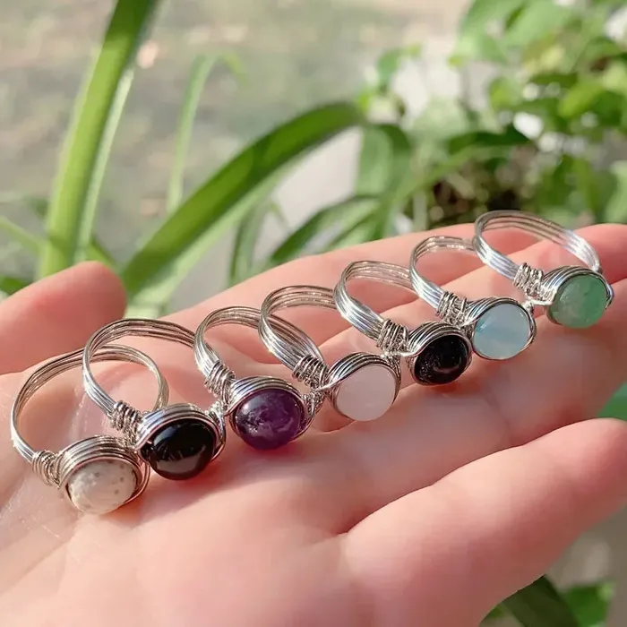 Metamorphidi Earrings Natural Stone Wire Wrapped Crystal Rings