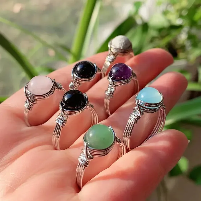 Metamorphidi Earrings Natural Stone Wire Wrapped Crystal Rings