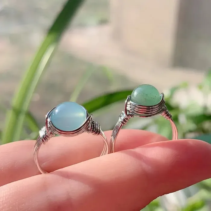 Metamorphidi Earrings Natural Stone Wire Wrapped Crystal Rings