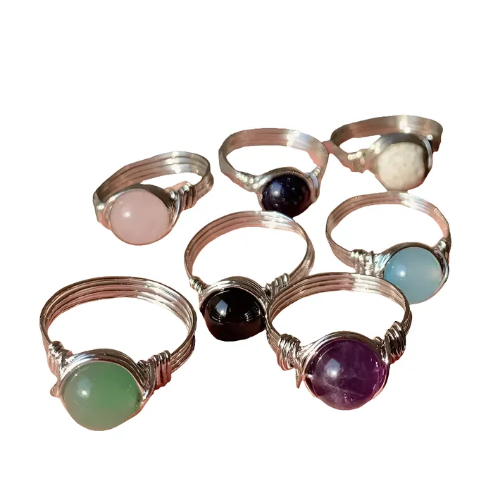 Metamorphidi Earrings Natural Stone Wire Wrapped Crystal Rings