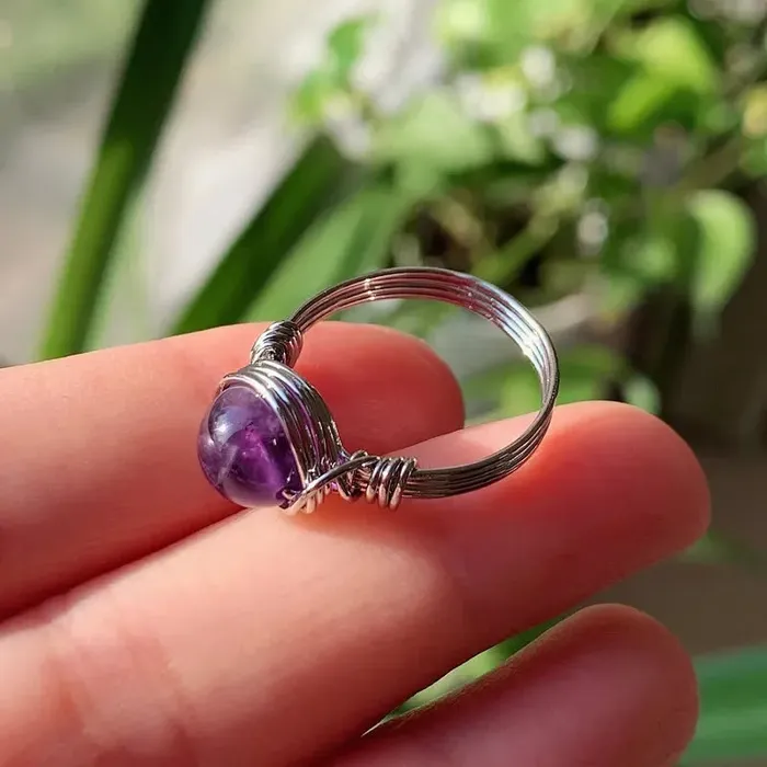 Metamorphidi Earrings Natural Stone Wire Wrapped Crystal Rings