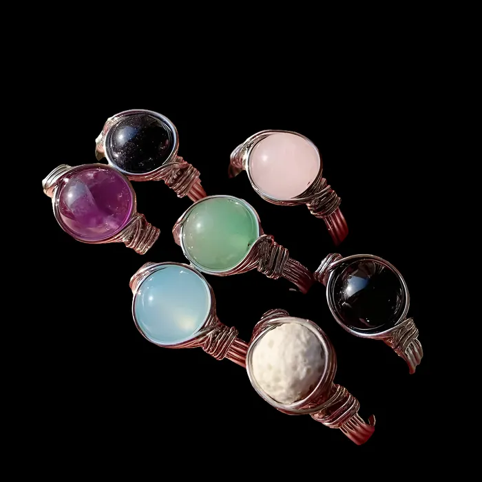 Metamorphidi Earrings Natural Stone Wire Wrapped Crystal Rings