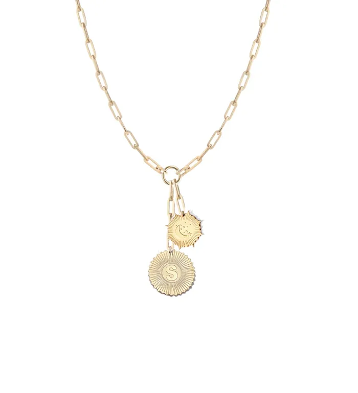 Miriam Merenfeld Necklaces Vesta Initial and Crescent Moon Medallion Necklace Miriam Merenfeld Necklaces Vesta Initial and Crescent Moon Medallion Necklace
