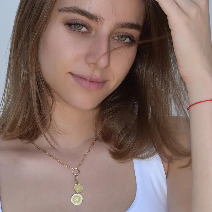 Miriam Merenfeld Necklaces Vesta Initial and Crescent Moon Medallion Necklace