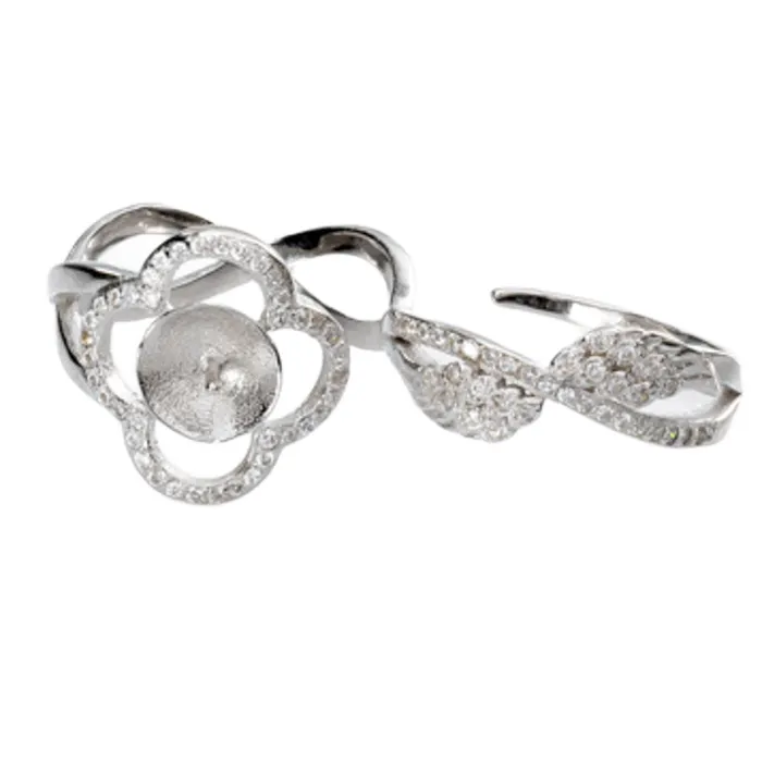 MRAST010 Rings DIY Mount Adjustable Ring 925 Sterling Silver Flower Crisscross Dual Finger Wrap MRAST010 Rings DIY Mount Adjustable Ring 925 Sterling Silver Flower Crisscross Dual Finger Wrap