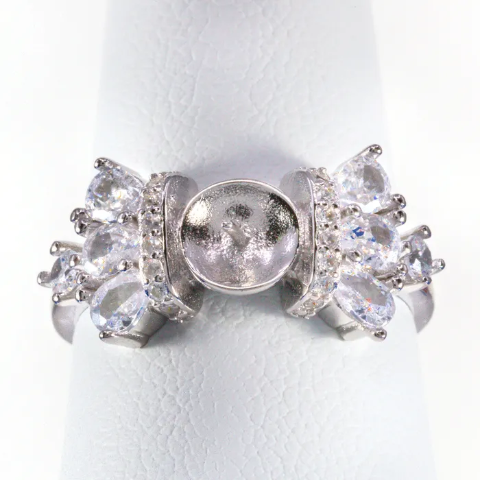 MRAST029 Rings DIY Mount Adjustable Ring 925 Sterling Silver Ornate Clear Zircon Crystals MRAST029 Rings DIY Mount Adjustable Ring 925 Sterling Silver Ornate Clear Zircon Crystals