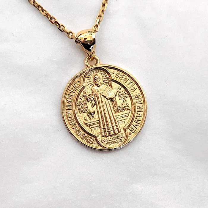 Necklaces 14k 18k gold st Benedict medal necklace 1 Medium 195mm carre dor