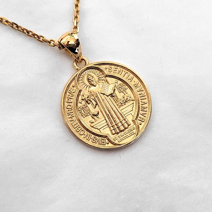 Necklaces 14k 18k gold st Benedict medal necklace 1 Medium 195mm carre dor