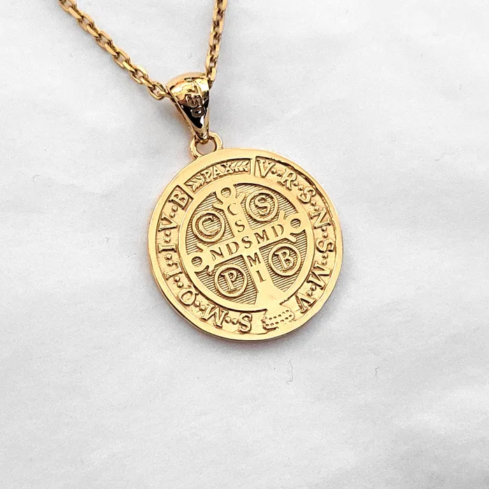 Necklaces 14k 18k gold st Benedict medal necklace 1 Medium 195mm carre dor