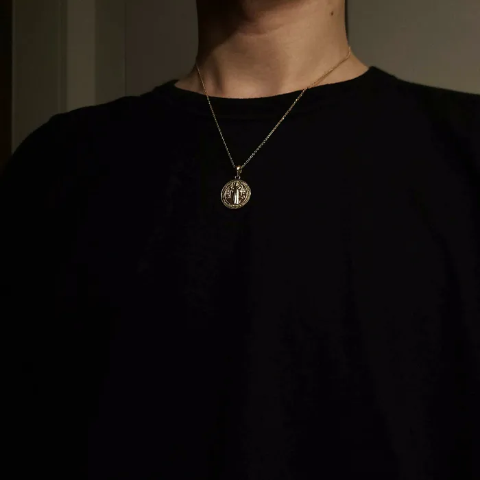 Necklaces 14k 18k gold st Benedict medal necklace 1 Medium 195mm carre dor
